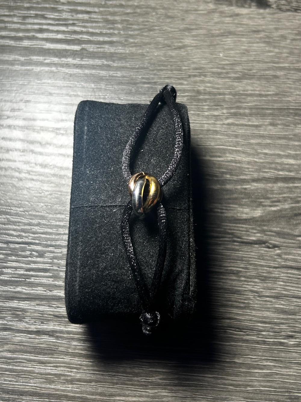 Adjustable Black Cord Bracelet with Two-Tone Metal Bead